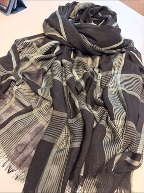 Lightweight cotton Black & Sage Green Plaid Scarf shawl wrap